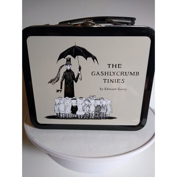 Edward Gorey The Gashlycrumb Tinies Metal Lunchbox Black Gray White Halloween - Picture 1 of 6